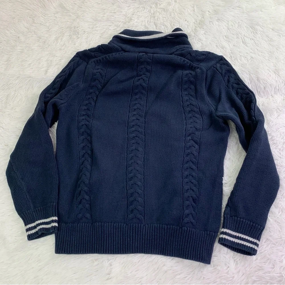 J Crew long sleeve Cotton cable-knit tipped shawl-collar sweater in‎ navy blue